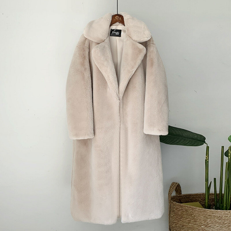 Mantel bulu Faux hangat untuk wanita baru musim dingin 2023 mantel panjang wanita tebal kerah Turn Down mantel hangat wanita Casaco Feminino