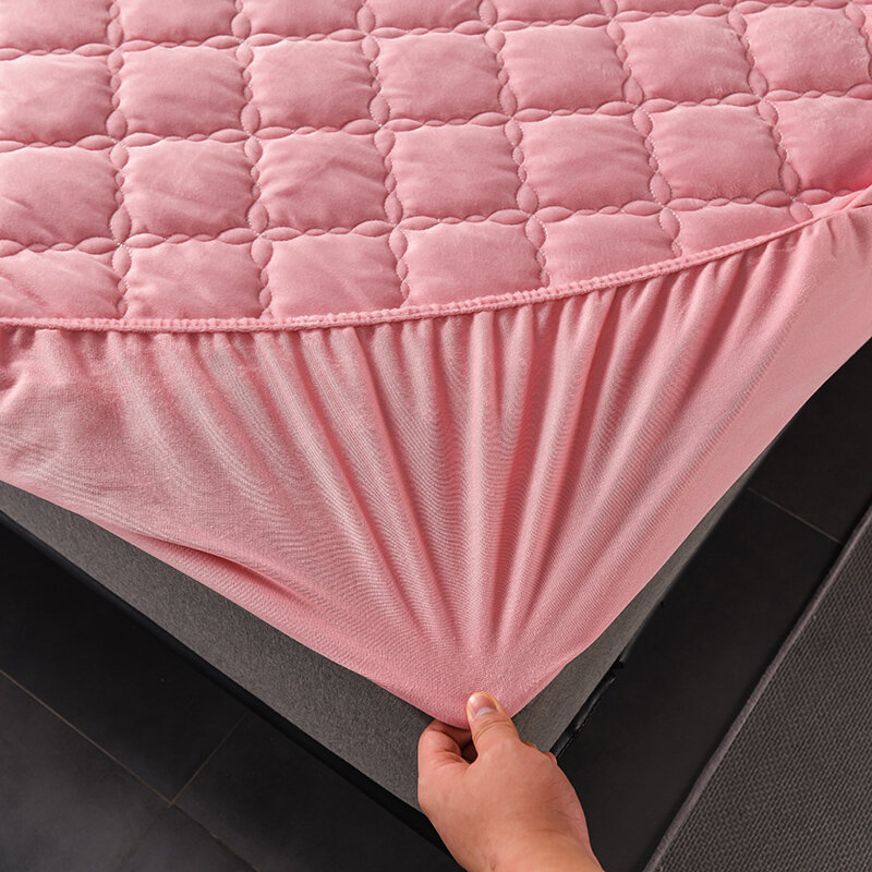 Mattress Cover New Thick Crystal Velvet Bed Sheet, Fit And Warm Quilted Fitted Sheet Elastic Belt Fixed Bedspread 140x190CM