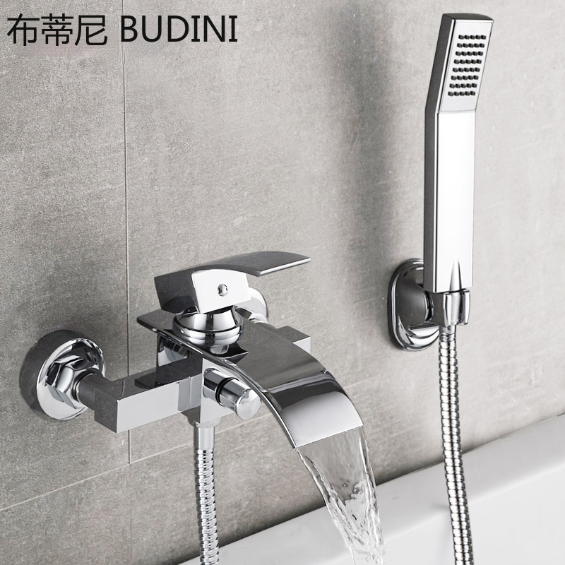Bathtub Shower Set Wall Mounted Waterfall Bath Faucet Bathroom Set Cold and Hot Mixer Taps Brass Chrome