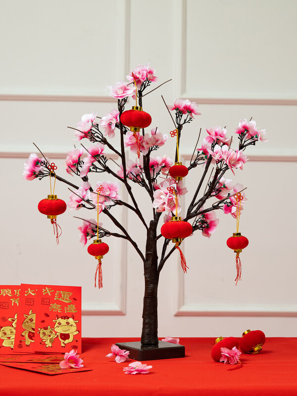 Decoración Para el día de Año Nuevo y Año Nuevo, decoración para festival de Primavera, creatividad luminosa, árbol de flor de melocotón, Mostrador de escritorio interior,