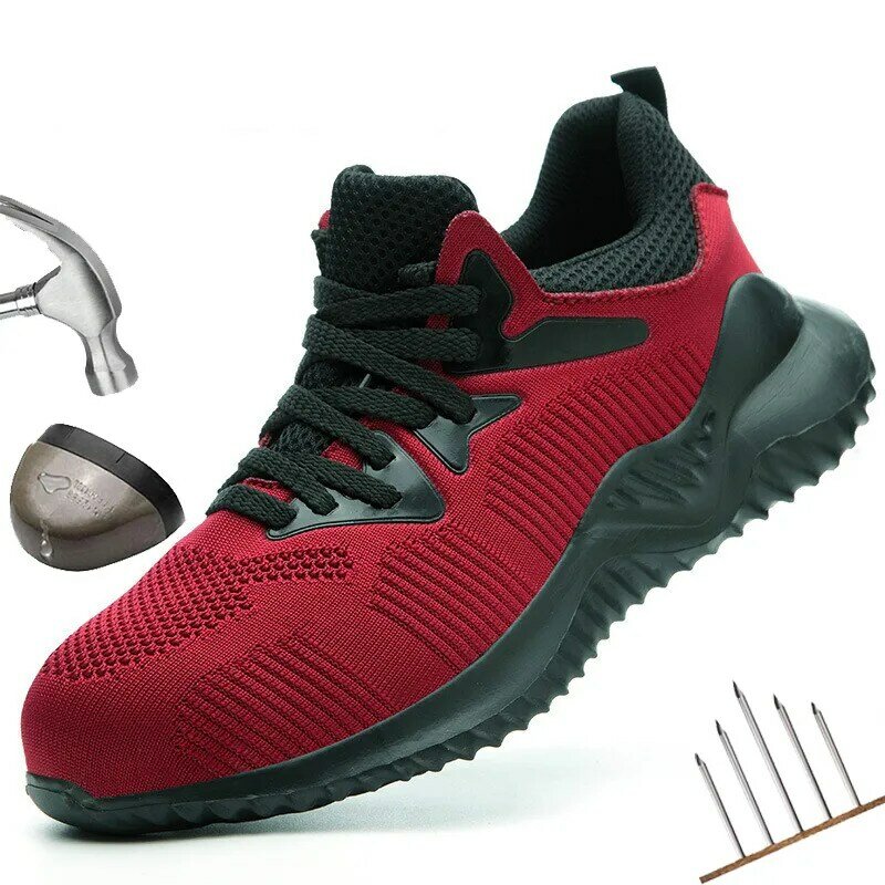 Quheng男性安全靴ブーツ通気性作業靴鋼つま先キャップ穿刺プルーフブーツ安全男性ブーツ非スリップ送料無料