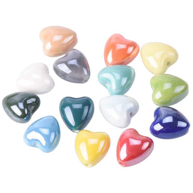 10pcs 10mm 12mm Heart Shape Shiny Glossy Glazed Ceramic Porcelain Loose Beads lot for Jewelry Making DIY Crafts