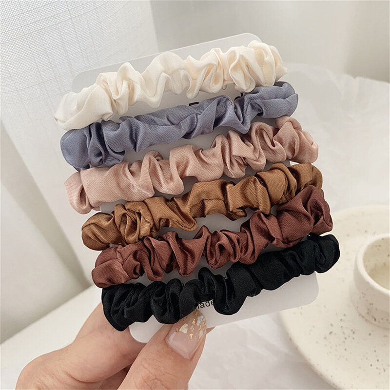 5/6/Pcs Silk Scrunchies Print Leopard Scrunchie Set Elastic Hair Bands Solid Color Fashion Headwear Women Hair Accessories Gift