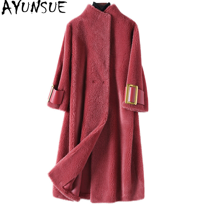 AYUNSUE 100% натуральная овчина Женская весенне-осенняя 2021 элегантная Длинная шерстяная куртка женское меховое пальто Gxy361