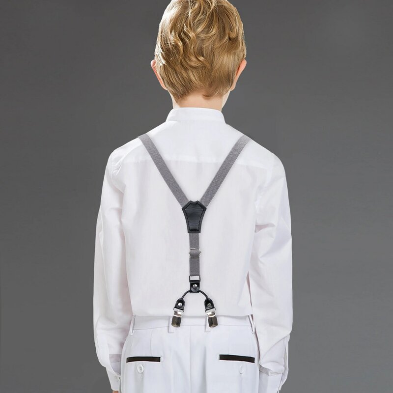 Children Boys Kids Adjustable Elastic Solid Color Suspenders Sturdy Metal 3 Clips Leather suspender