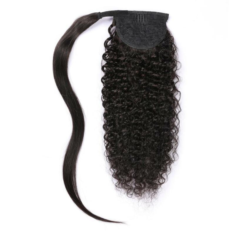 Extensión de cabello de cola de caballo larga rizada para Mujeres AFRO negras, cordón Remy, envoltura rizada, Clip Ins, extensiones de cola de caballo