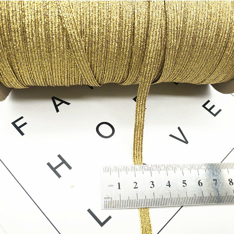 2/5 metrów/dużo 6mm elastyczna wstążka złoty drut brokat elastyczny spandeks pasek dla wykończenie do obszycia tkaniny DIY szycie odzieży akcesoria