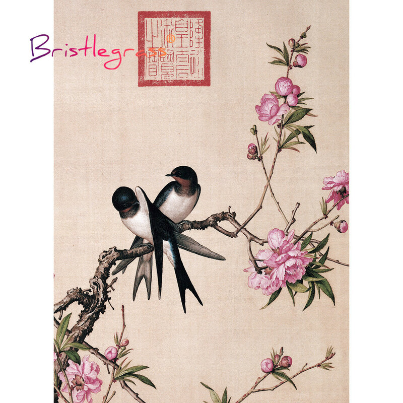 BRISTLEGRASS Wooden Jigsaw Puzzles 500 1000 Pieces Peach Blossom Giuseppe Castiglione Educational Toy Chinese Painting Art Decor
