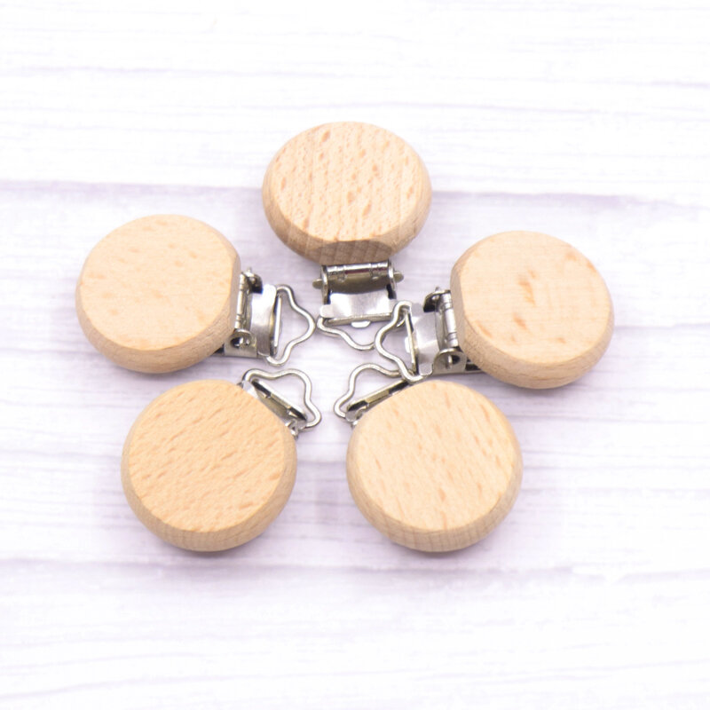 5pc Wooden Baby Pacifier Holder Metal clip beech Baby Pacifier clips chain accessories BPA free wooden teether Chilren Goods Toy