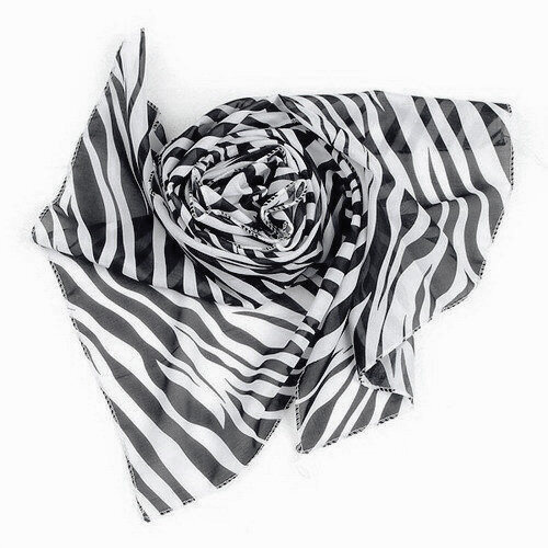 SODIAL(R) sciarpe di scialle da donna a strisce di Zebra in Chiffon bianco nero avvolgere regalo Pashmina