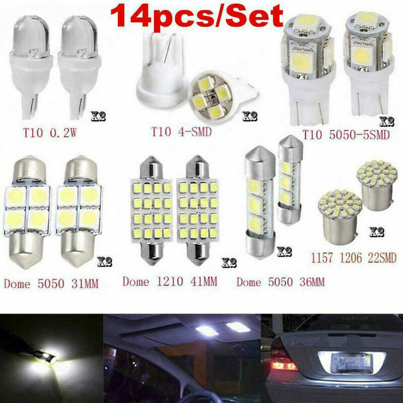 Kits de accesorios de luz LED mixta, paquete Interior de coche, mapa, cúpula, placa de matrícula, 14x