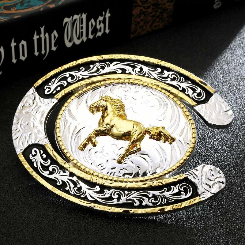 U shape gold Running horse  buckle for man western cowboy buckle without belt custom alloy width 4cm