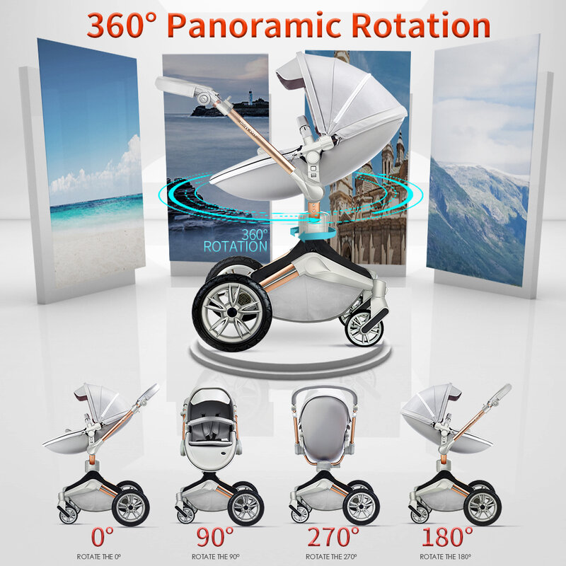 Hot Mom Baby Stroller 3 in 1 travel system with bassinet and car seat 360° Rotation Function,Luxury Pram F023