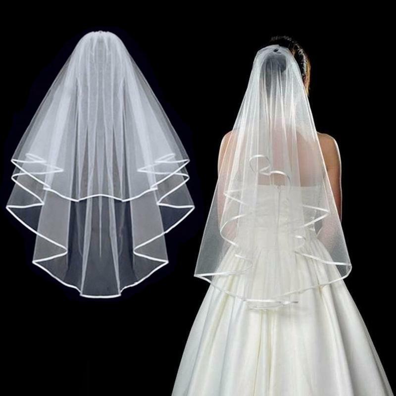 حجاب زفاف تول قصير ، حجاب زفاف عاجي أبيض رخيص للعروس ، إكسسوارات زواج