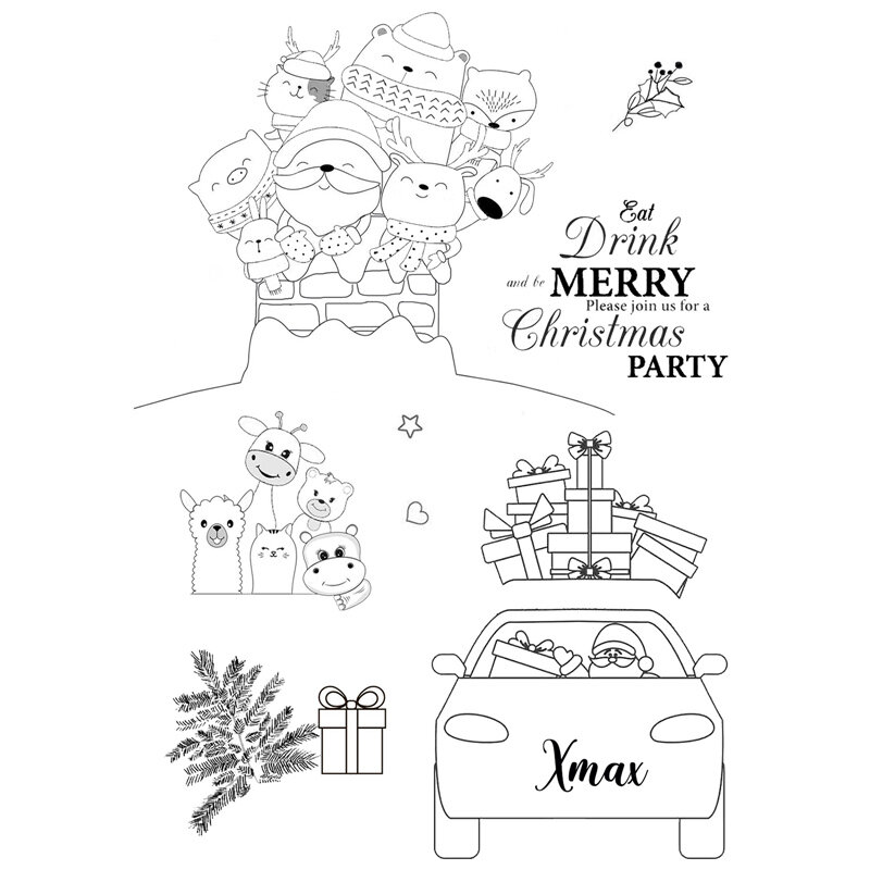 ZENRA حيوانات جميلة هدية الكريسماس سيارة عيد ميلاد سعيد حفلة شفافة واضحة Stamps بها بنفسك ورقة بطاقات سجل القصاصات الأطفال لتقوم بها بنفسك