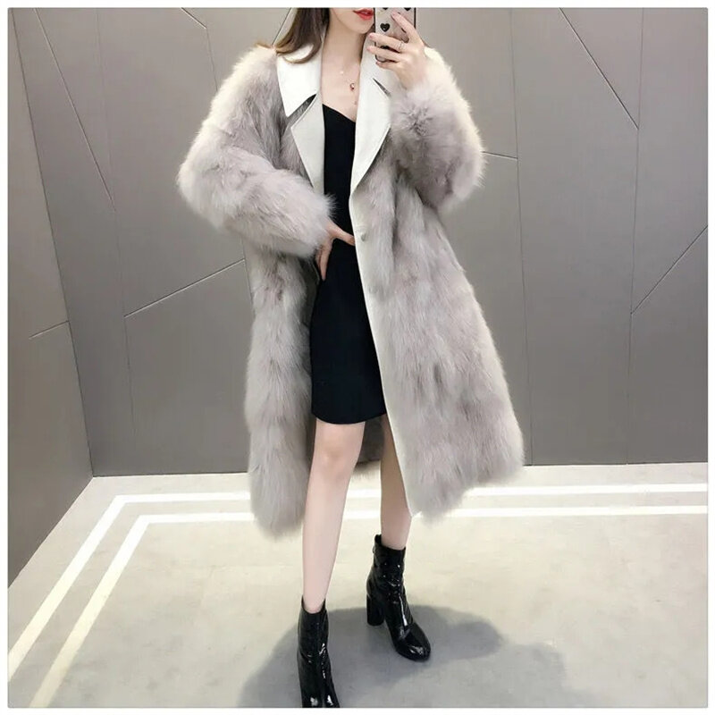 Abrigo de piel de mapache grueso para mujer, abrigo de punto de imitación coreano, Parka elegante para otoño e invierno, novedad de 2021