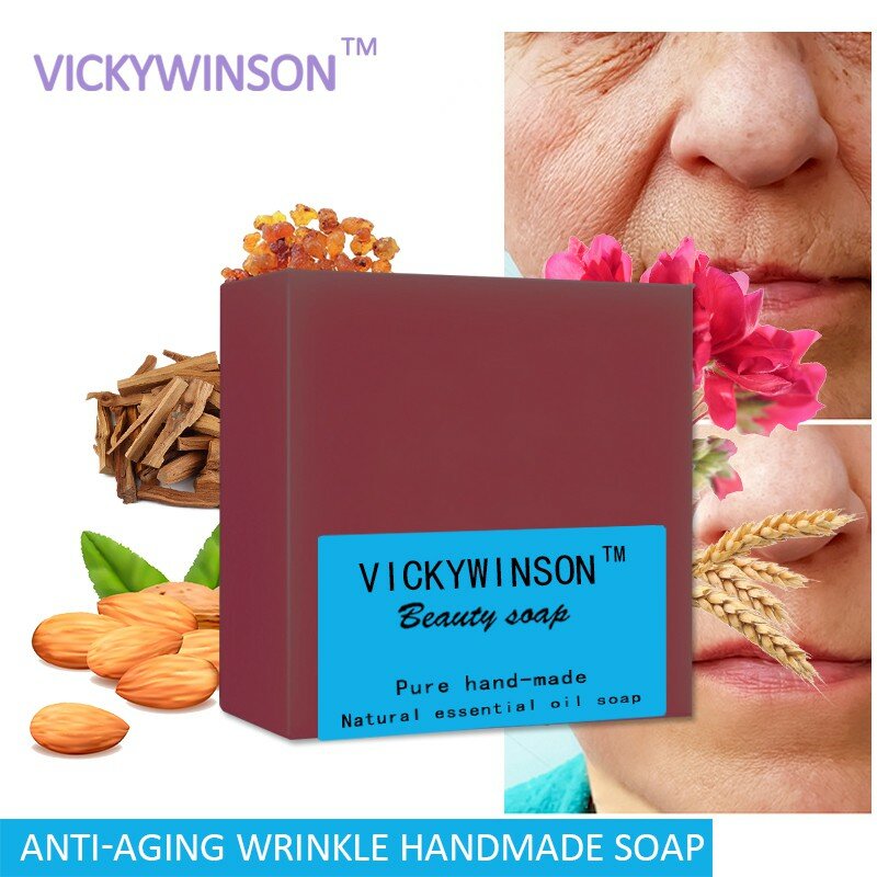 Vickywinsonアンチエイジングしわエッセンシャルオイル手作り石鹸100グラム皮膚の老化を防止健康維持保湿スキンスムーズ
