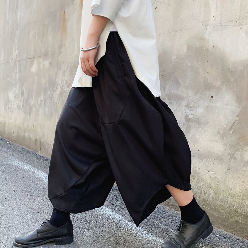 Летние черные брюки с шаговым швом, повседневные брюки-кюлоты, расклешенные брюки, шорты для молодых парикмахеров Yamamoto