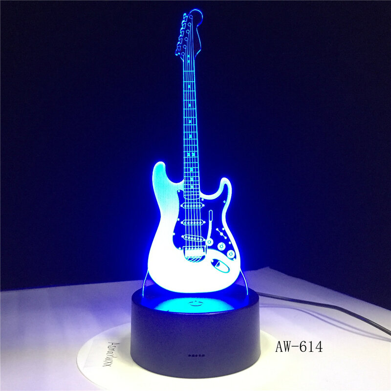 3D светильник для электрогитары, светодиодсветодиодный иллюзионная лампа, 7 цветов, изменение USB, сенсорный датчик, светильник лампа, ночник, подарок для друзей, офиса, L AW-614