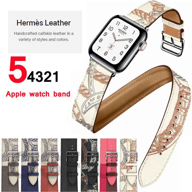 Correa de reloj Apple watch banda 5 4 44mm 40mm doble recorrido de cuero genuino correa iwatch 3 2 42mm 38mm de Apple watch Accesorios