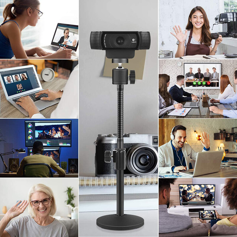 Tripé flexível Gooseneck Stands titular para Logitech, 360 ° de rotação Webcam Stand com 1/4 "Thread, Desktop Web Camera, câmera, Novo