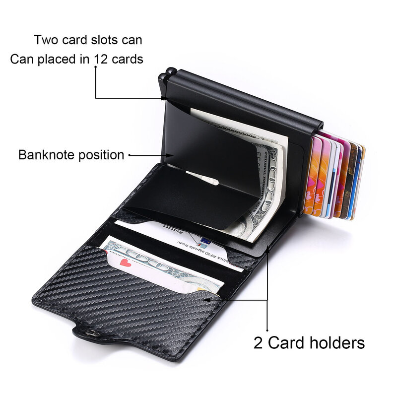 Carteira De Titular De Cartão De Crédito Para Homens, Proteção De Bloqueio De Rfid, Caixa De Cartão De Banco De Negócios De Metal De Couro Alumínio