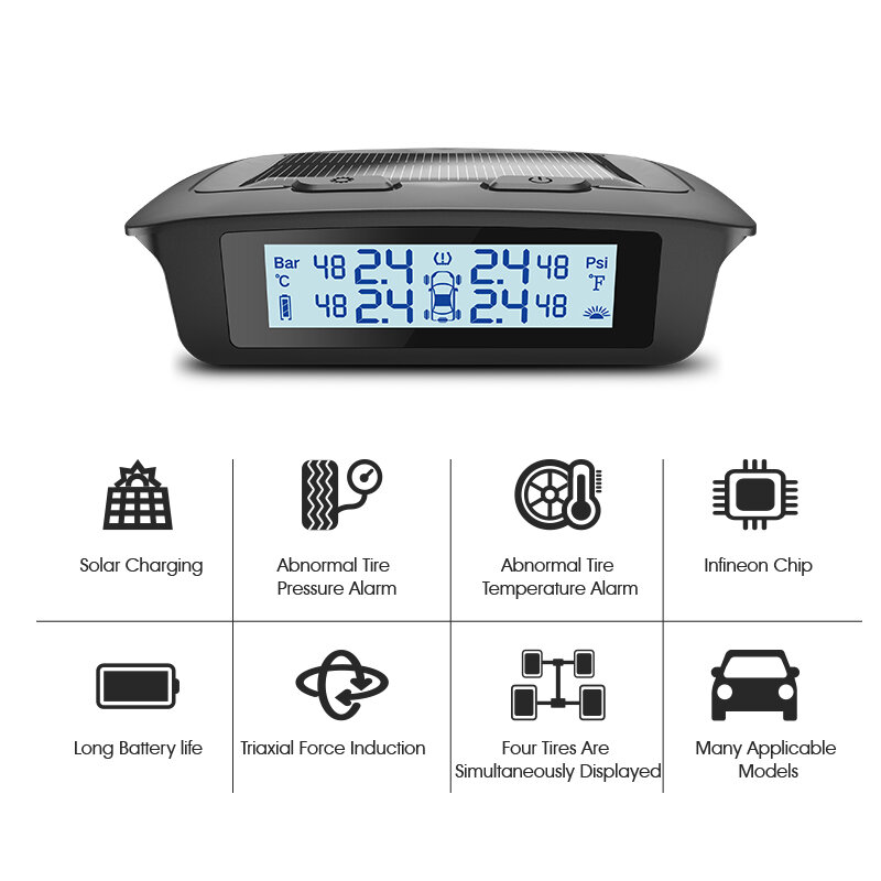 Handleiding Eenvoudige Installatie Zonne-energie Opladen Display Tyre Pressure Monitor Tpms Sensor Voor Peugeot
