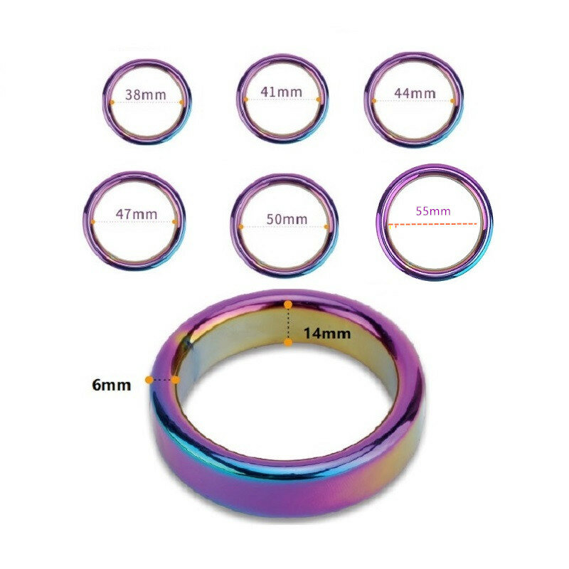 Металлическое Радужное кольцо на пенис для эрекции, диаметр 38, 41, 44, 47, 50, 55 мм