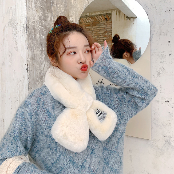 한국 겨울 두꺼운 따뜻한 양모 스카프 크로스 양모 턱받이 소녀