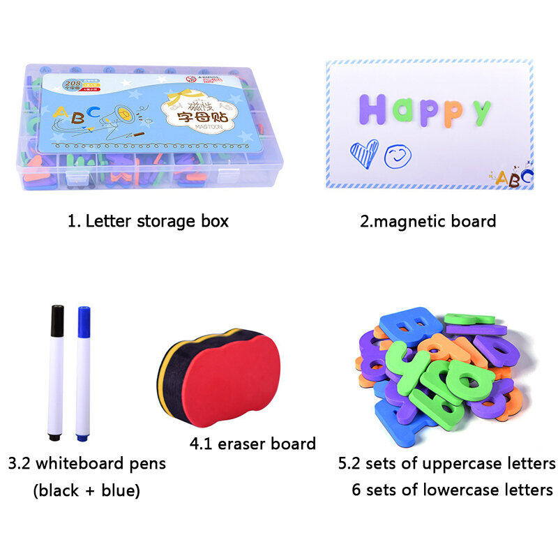 Presentation Supplies Magnet Sheets Baby Toys 208pcs Letters Kids Alphabet Fridge Magnet Child Educational Fridge Sticker