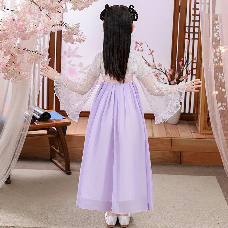 Floral Embroidery Hanfu Girls Chinese Ancient Clothes Oriental Kids Dresses Cosplay Clothing Chinldren Fairy Dance Costume