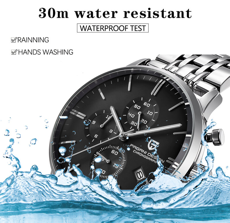 Design de página topo de luxo marca quartzo multifuncional moda negócios casual ação inoxidável à prova dwaterproof água rel