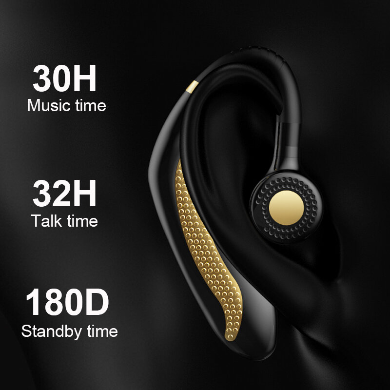 Kowkaka Bluetooth 5.0 이어폰 무선 단일 귀 핸즈프리 스포츠 이어폰 마이크가있는 스테레오 음악 귀고리 헤드셋