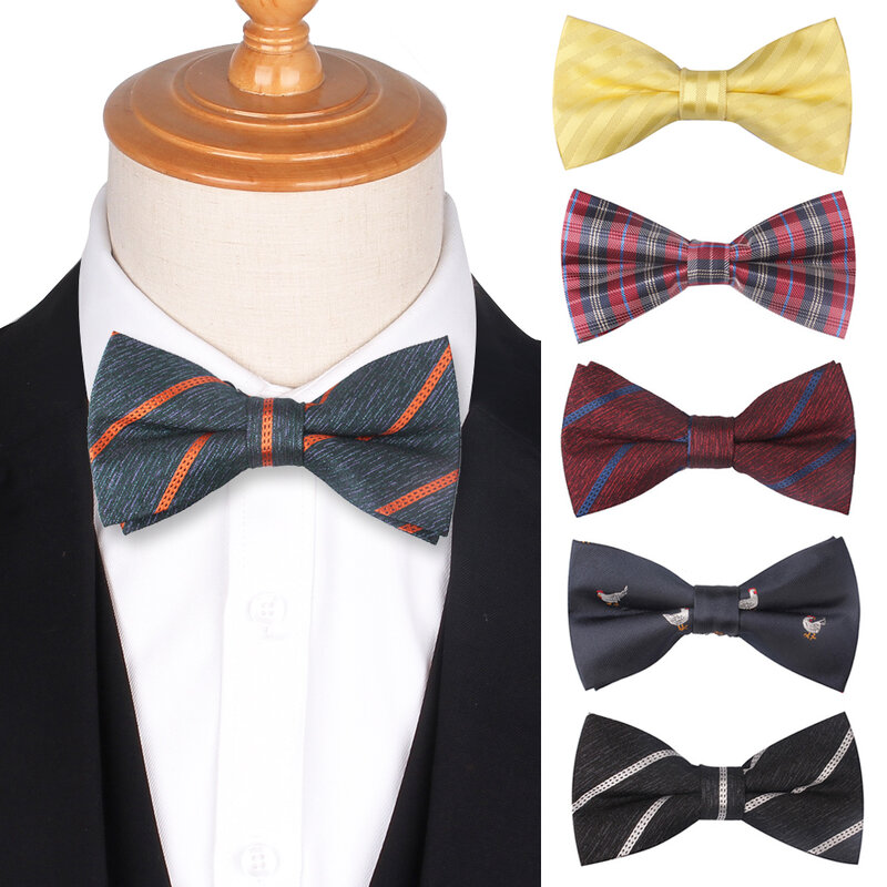 Gravata borboleta listrada para homens e mulheres, gravata clássica com desenho, para festa de casamento, xadrez, laços para meninos, laços para pescoço