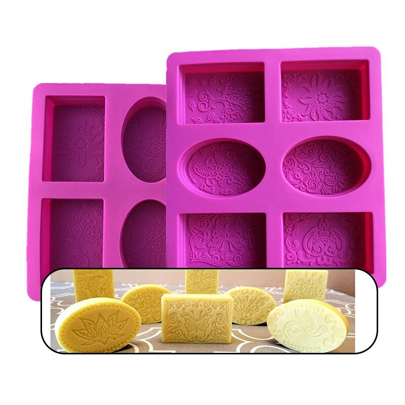6 cavidad rectangular Oval silicona para jabón molde fabricación artesanal de jabón Craft para el hogar Baño jabón formas nuevas