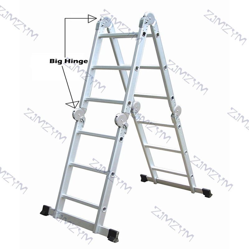 Escalera plegable práctica de aleación de aluminio, escalera telescópica ajustable, juntas de 12 escalones, 4x3, Plata