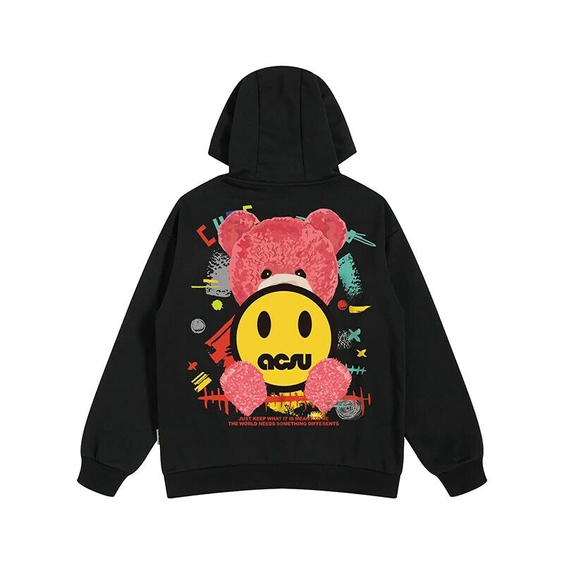 Hoodie Beruang Pulover Motif Hip Hop Jepang Pria Uniseks Streetwear Sweter Bertudung Harajuku Kebesaran Pakaian Homme Grosir