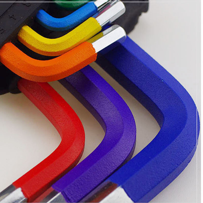 9 sztuk 1.5mm-10mm kodowane kolorami Ball-End Hex klucz imbusowy L klucz zestaw Torque długi metryczny z rękawem narzędzia ręczne akcesoria rowerowe