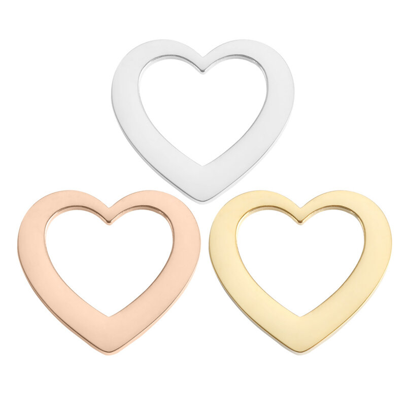 1pc Charms cuore 15x17mm perline bracciale in acciaio inossidabile oro rosa