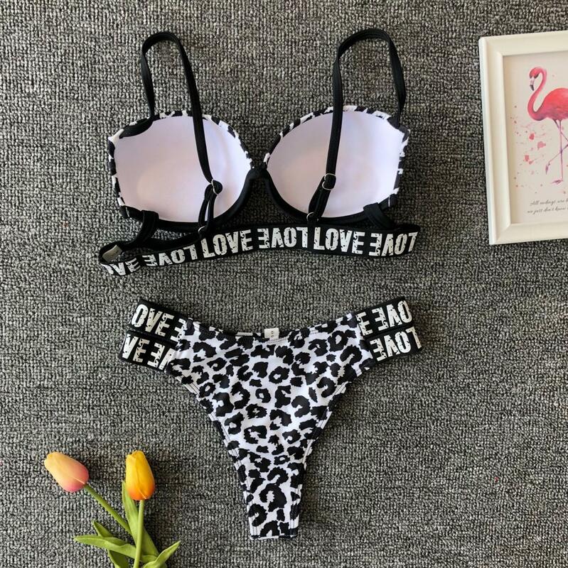 Frauen Sexy Push Up Bikini Set Gepolsterte Bh Badeanzug Geliebt Brief Drucken Bademode Trainge Badeanzug Sommer Biquini