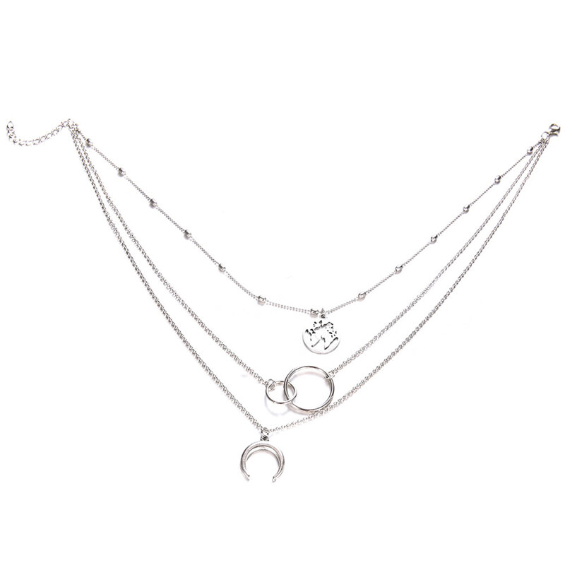 Collier pendentif bohème pour femme, tour de cou multicouche, bijoux de mode, lune, cercle, carte, terre