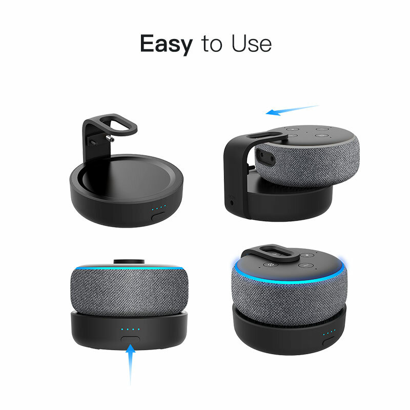 Base batteria GGMM D3 per Amazon Alexa Echo Dot caricatore per supporto per altoparlanti Alexa di terza generazione per Echo Dot 3 con 8 ore di riproduzione
