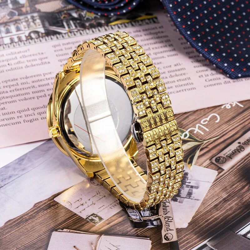 Reloj de lujo para hombre, pulsera de Hip Hop, cadena cubana, con diamantes completos, resistente al agua, nuevo