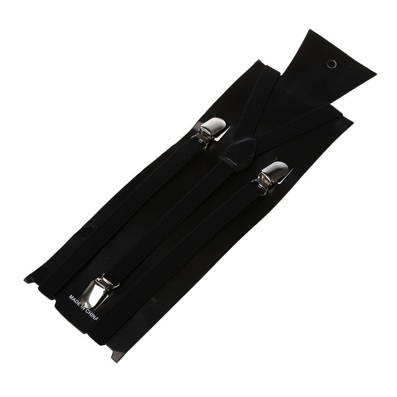 Adult Adjustable Metal Clamp Elastic Suspenders Braces Black