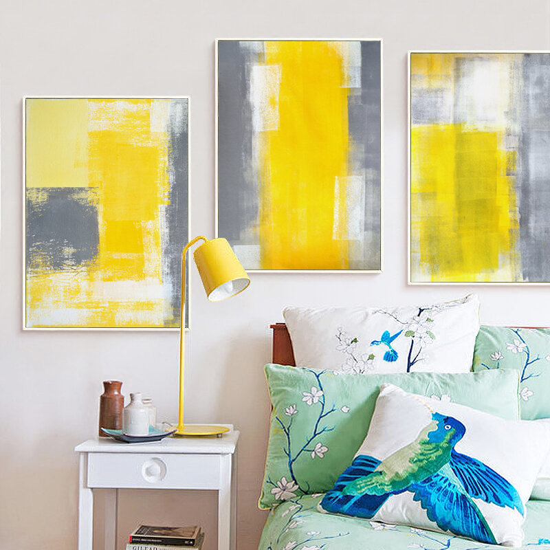 Modern Style abstrakcyjna farba żółty szary i biały obraz na płótnie drukowany plakat dekoracja ścienna do sypialni