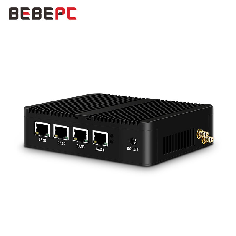 BEBEPC Fanless Mini PC 4 LAN Celeron J1900 Quad-Core J4125 Firewall Router PFsense Windows Wifi PC industriale Computer Server