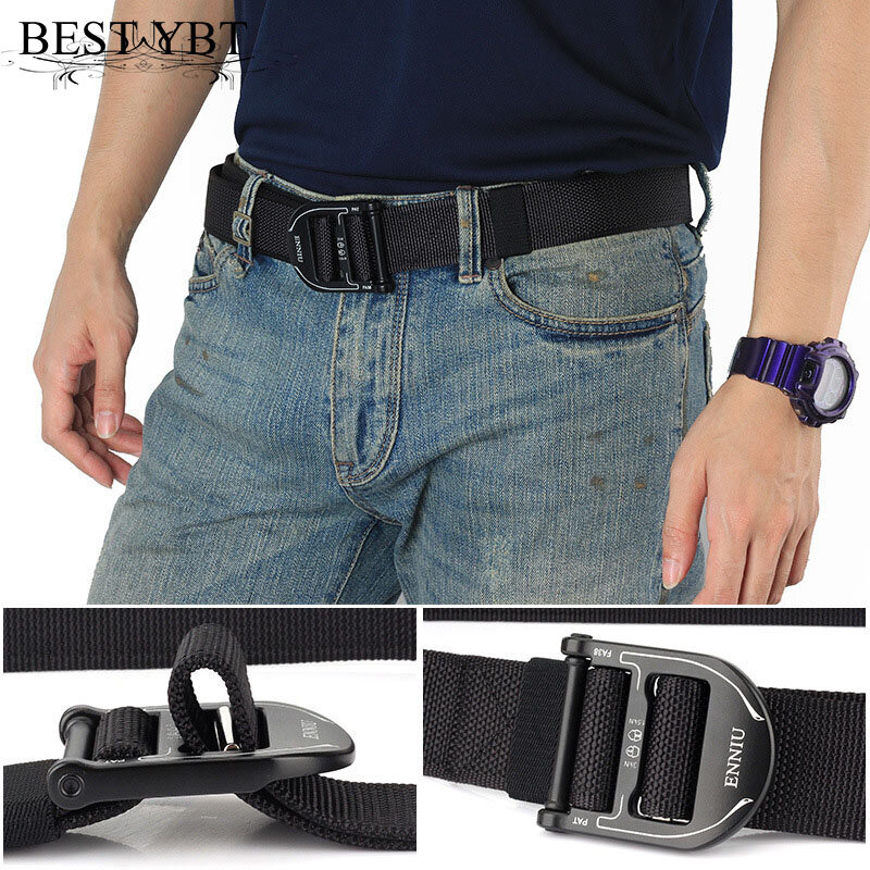 Best YBT-Cinturón de nailon para hombre y mujer, cinturón de aleación con hebilla lisa, tejido a la moda, para deportes al aire libre, pantalones de vaquero informales
