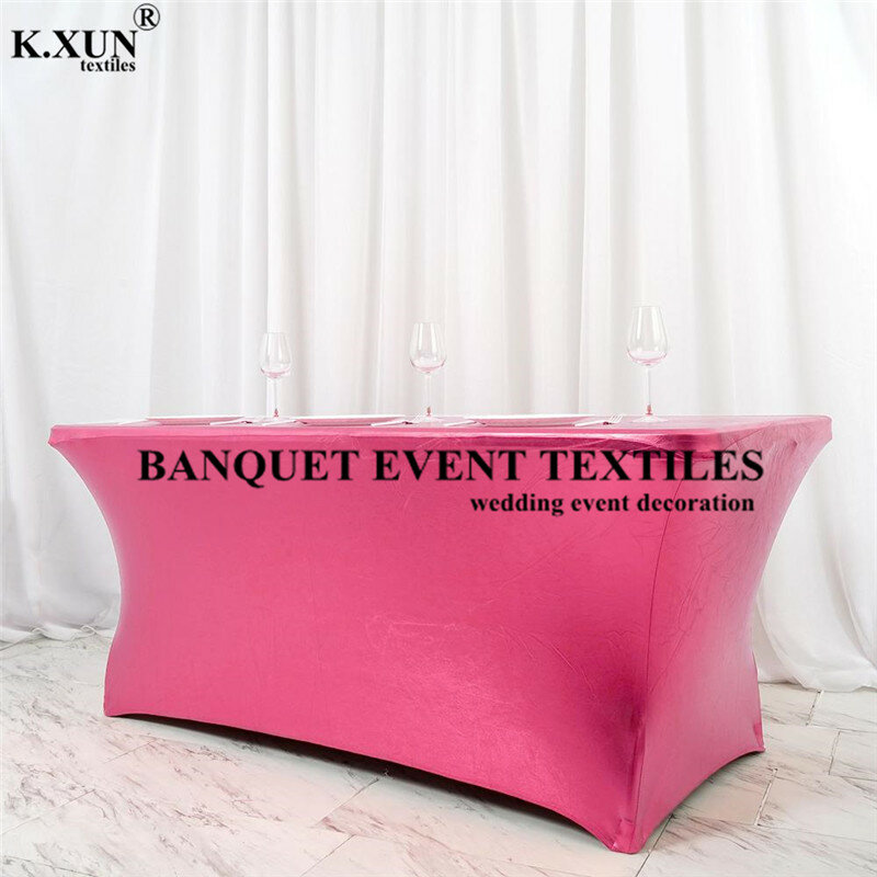 Cena hurtowa metalowa pokrywa na stół ze spandexu tkaniny biały prostokąt obrus na ślub dekoracje na imprezy okolicznościowe