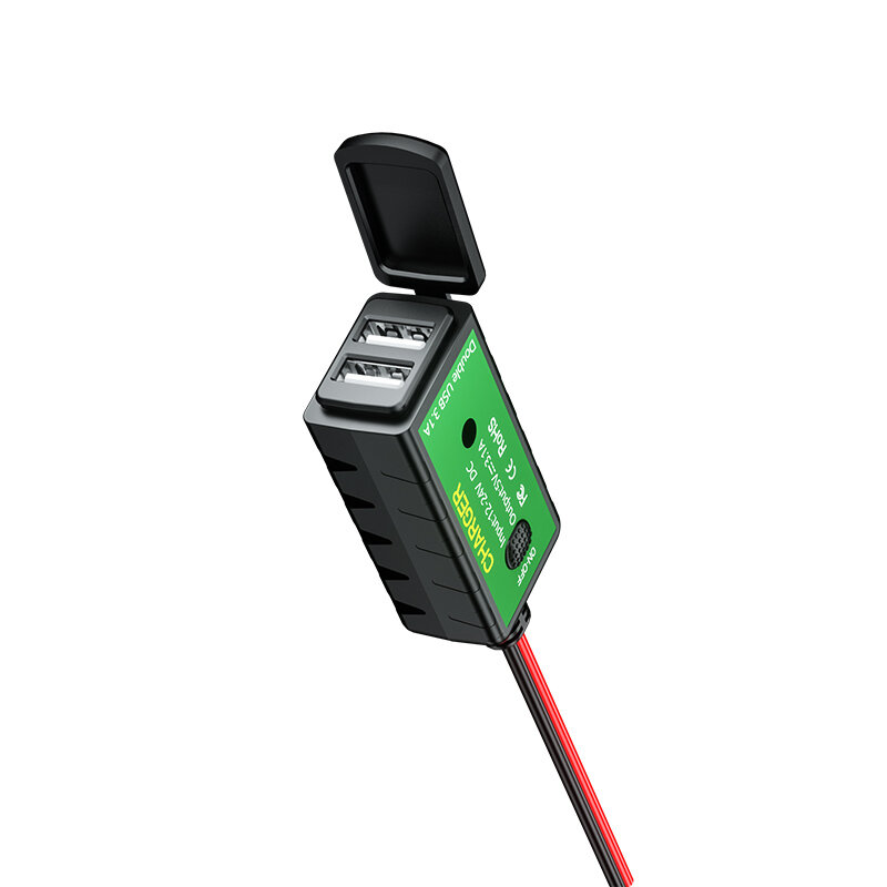 Pengisi Daya Ponsel USB Ganda untuk Sepeda Motor Adaptor Terminal Cincin U Adaptor Port USB Ganda 3,1 A Sakelar Hidup/Mati Kabel Tahan Air 1.6M