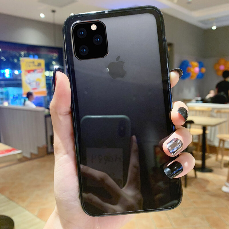 Luxo gradiente transparente telefone gradiente cor borda macia + acrílico placa caso para iphone 11 max xr x 8 7 plus 6 s caso capa